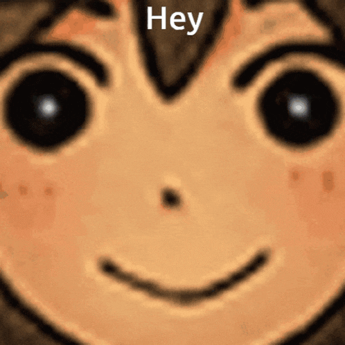a close up of a cartoon character 's face with the words hey above it
