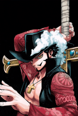 a man holding a sword with a cross necklace