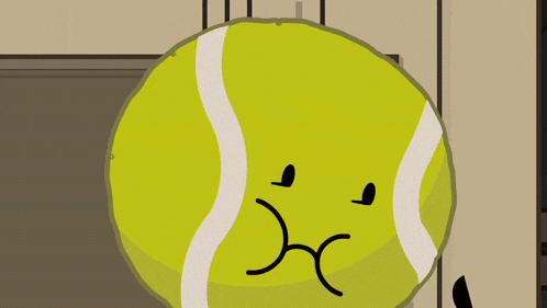 a cartoon drawing of a tennis ball with a face