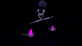 a pixel art drawing of a woman with horns holding a scale
