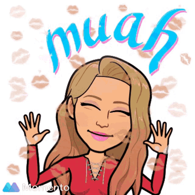 a cartoon of a woman with the word muah written above her