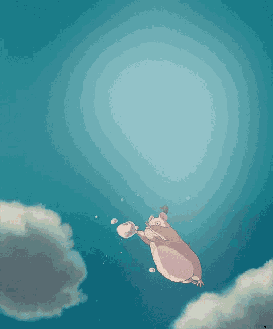 a cartoon character is flying through the air with the word totoroo on the bottom right