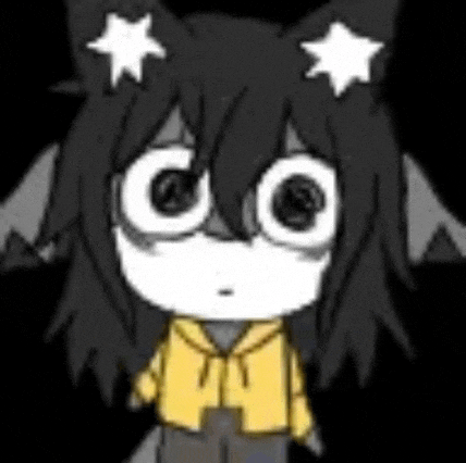 a black and white cartoon character with stars on his head and a yellow hoodie .