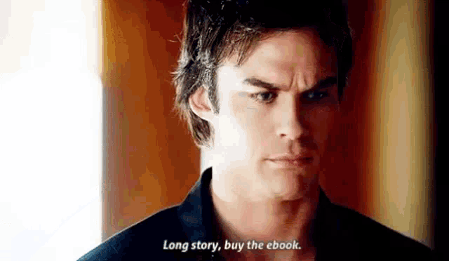 a man in a black shirt is talking about a long story .