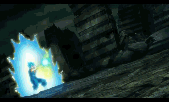 a cartoon of a person with a blue aura