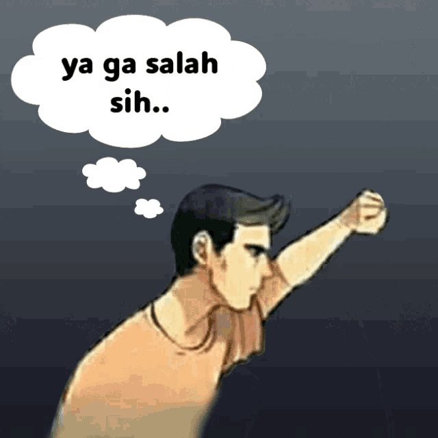 a cartoon of a man with a thought bubble that reads ya ga salah sih