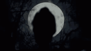 a silhouette of a person standing in front of a full moon