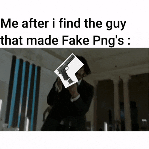 a man in a suit is holding a picture of a gun in his hands