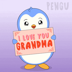 a penguin holding up a sign that says i love you grandma
