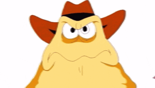 a cartoon character with a cowboy hat is crying with a tear coming out of his mouth .