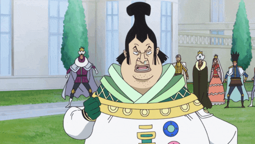 a cartoon drawing of a man with a crown on his head and the letter o on his sleeve