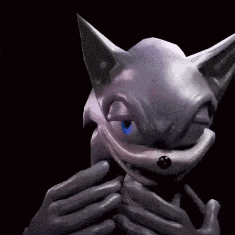 a close up of a cartoon character 's face and hands