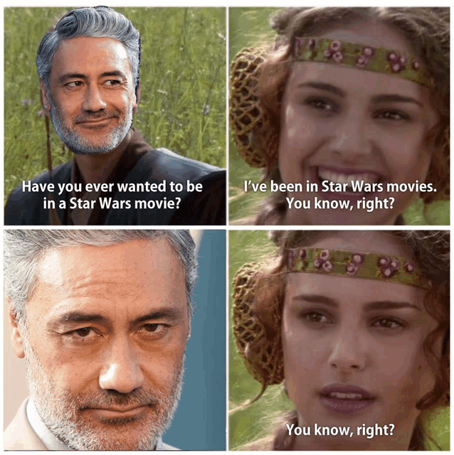 a man with a beard asks a woman if she has ever wanted to be in star wars movies