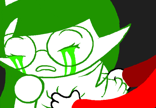 a green and white cartoon character is crying with green tears coming out of her eyes