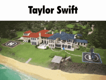 an aerial view of taylor swift 's mansion and helicopter
