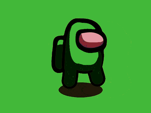 a green among us character with a purple eye