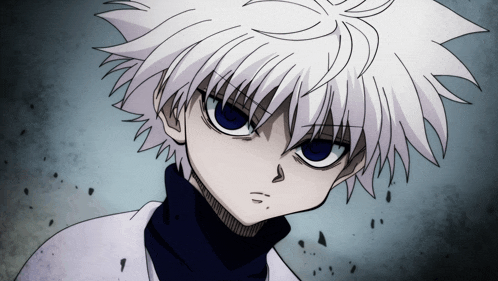a cartoon character with white hair and blue eyes looks angry