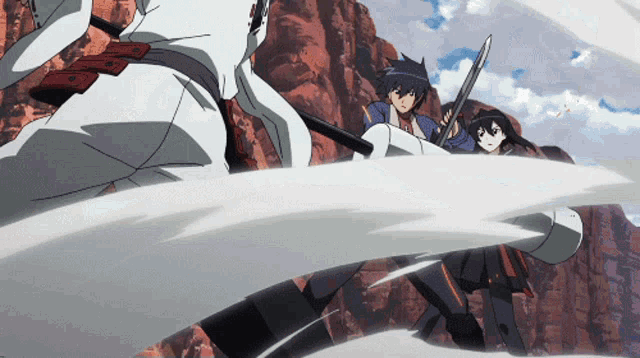 a group of anime characters fighting with swords