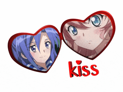 a couple of anime hearts with the word kiss on the bottom