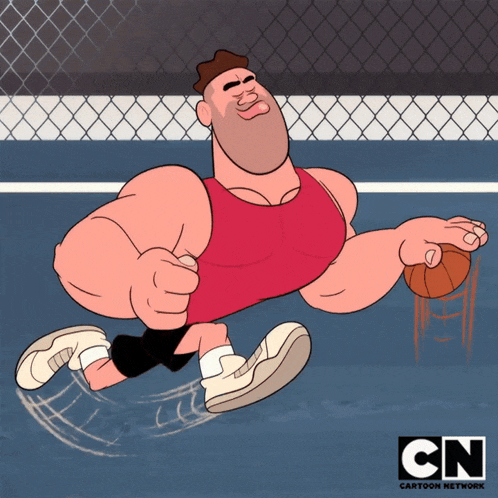 a cartoon of a man holding a basketball with cn cartoon network written on the bottom