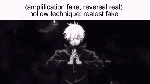 a picture of a person with the words amplification fake reversal real hollow technique realest fake at the top