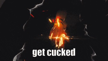 a picture of an explosion with the words get cucked written on it