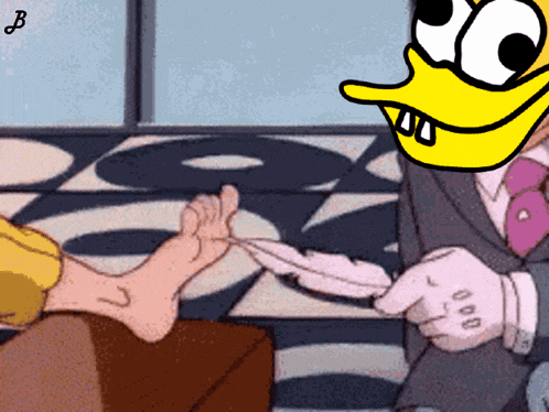 a cartoon of a man tickling another man 's feet
