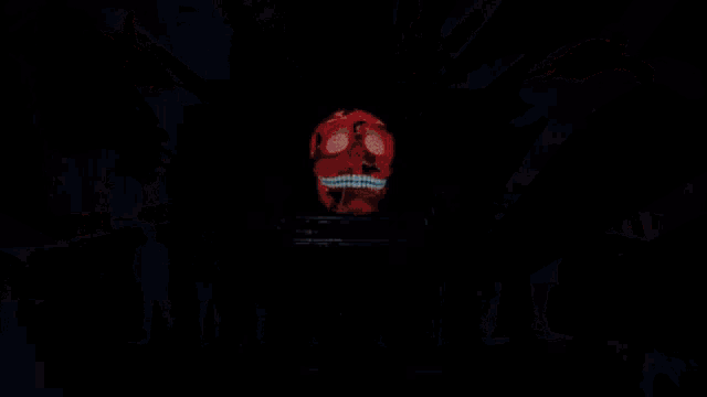 a giant red skull is surrounded by a bunch of lights and a sign that says day of the dead