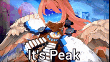 a video game character says it 's peak while holding a trumpet