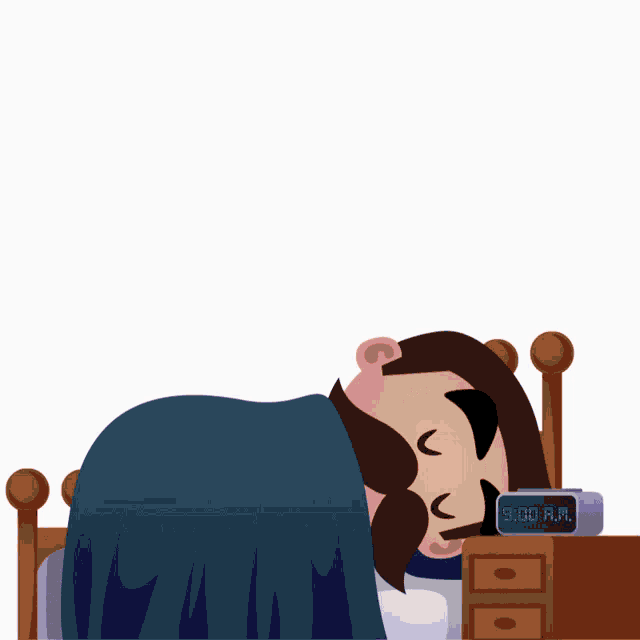 a cartoon man with a mustache is sitting in bed with an alarm clock that says 9:00 am