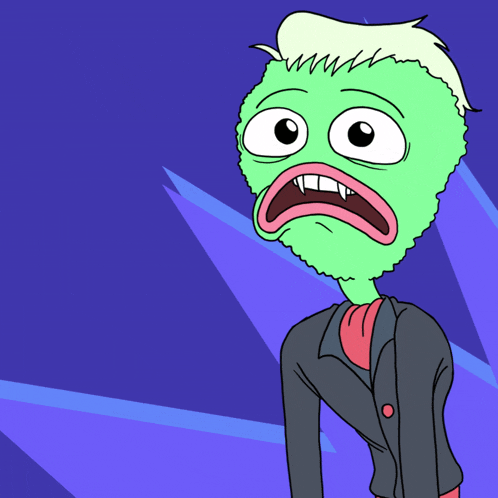 a cartoon drawing of a green monster with a surprised expression on his face