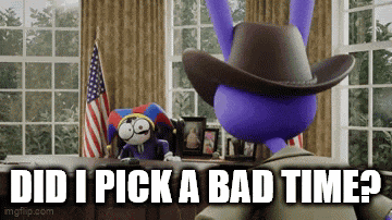 a cartoon character wearing a cowboy hat is sitting at a desk in front of a jester .