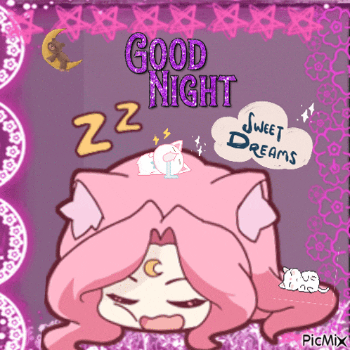 a cartoon of a girl sleeping with the words good night sweet dreams