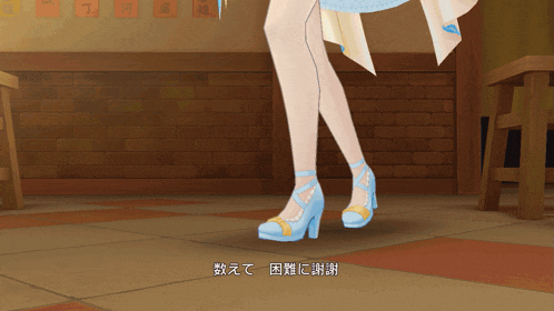 a cartoon character 's legs are shown in a room with a brick wall