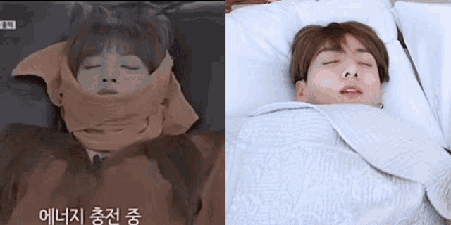 a picture of a person with a scarf around their neck and a picture of a person laying in bed