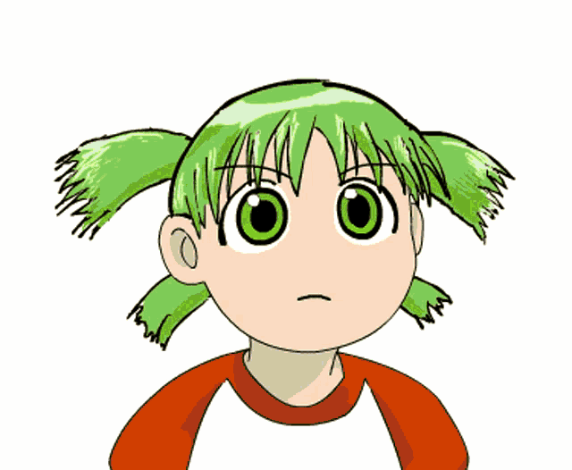 a cartoon girl with yellow hair and green eyes is making a funny face
