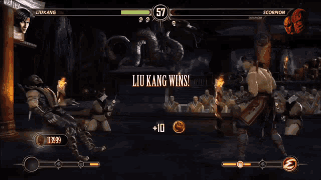 a video game with liu kang and scorpion on the screen