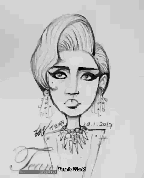 a black and white drawing of a lady gaga with the date 10.1.2013