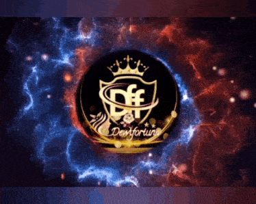 a logo for dewfortune with a crown on top