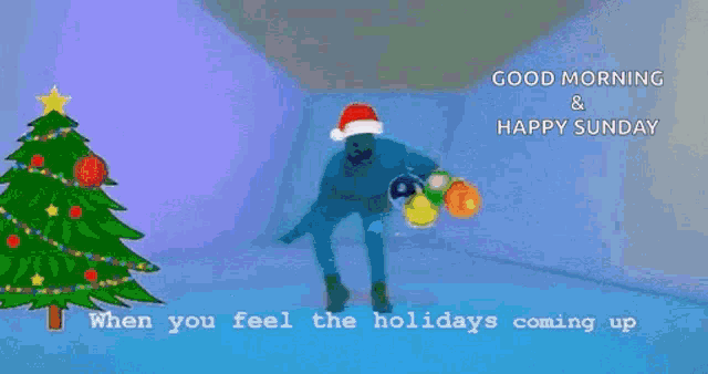 a man wearing a santa hat is dancing in front of a purple background .