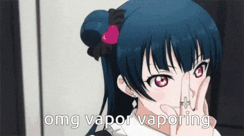 a picture of a girl with the words " omg vapor vaporing " on the bottom