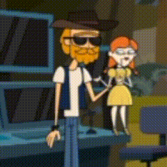 a man and a girl are standing next to each other holding hands
