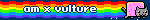 a rainbow colored background with the words am x vulture on it