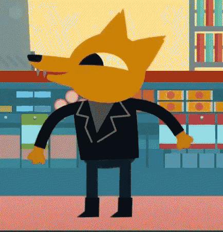 a cartoon of a wolf wearing a black jacket and boots