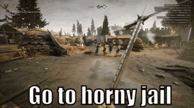 a video game with the words go to horny jail