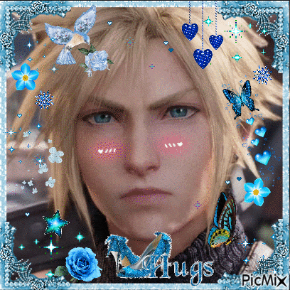 a picture of a man with flowers and butterflies and the words hugs