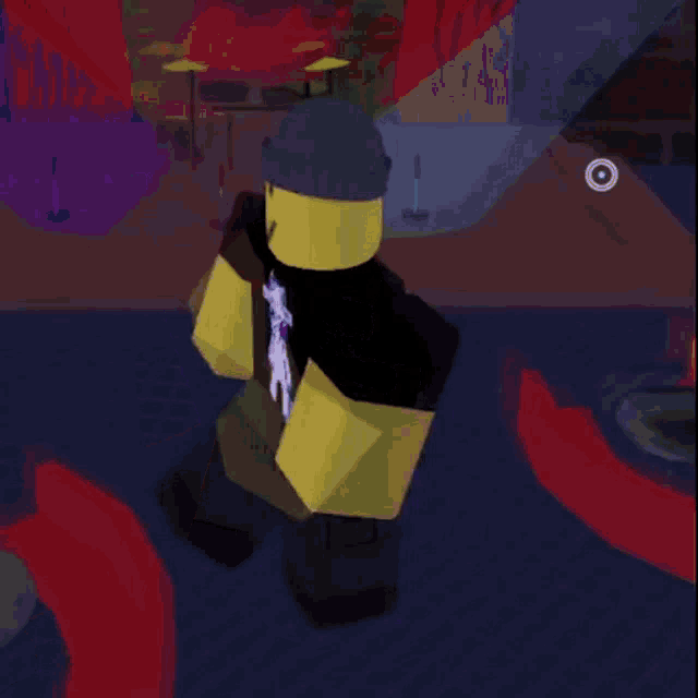 a roblox character with a unicorn on his shirt is standing in front of a brick wall .
