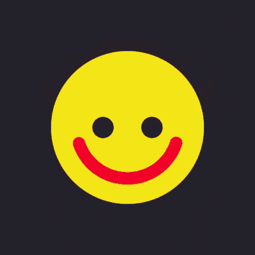 a red circle with yellow horns and a smiley face