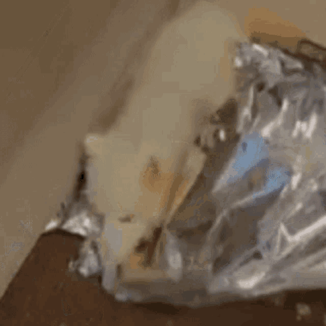 a white cat is laying on a piece of aluminum foil on a table .
