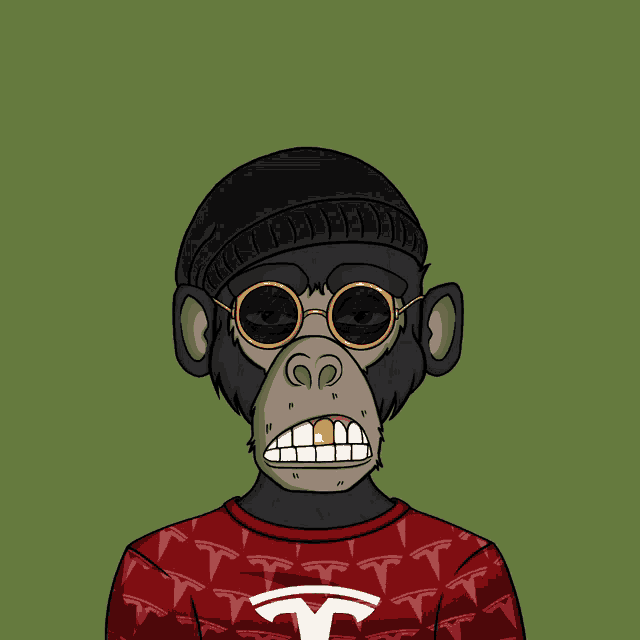 a drawing of a monkey wearing sunglasses and a tesla sweater